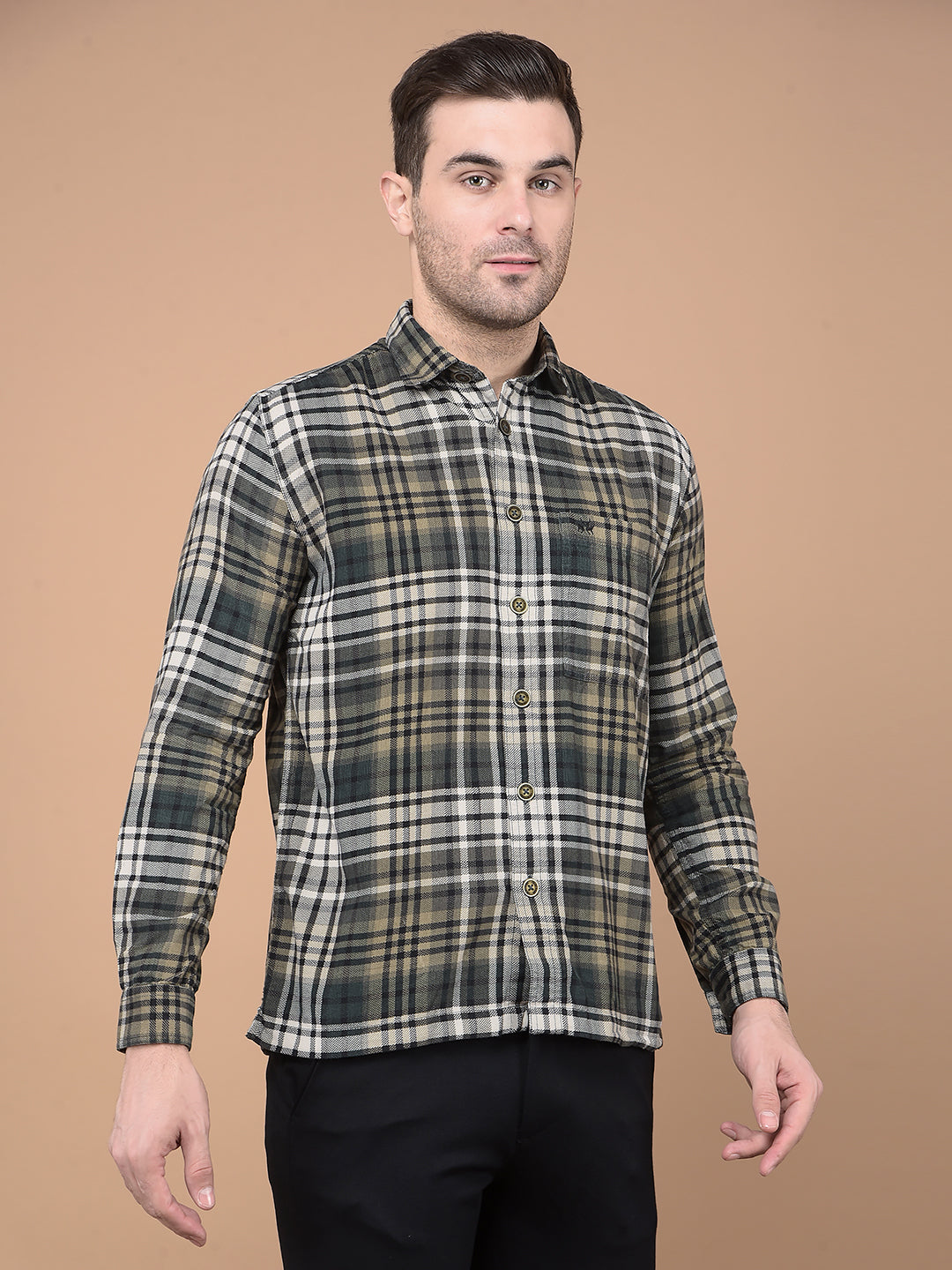 Dark Green Checked 100% Cotton Shirt