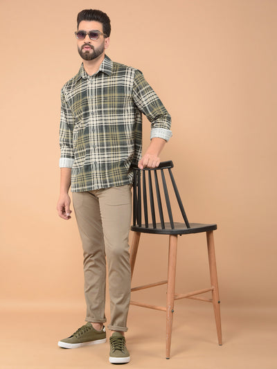 Dark Green Checked 100% Cotton Shirt-Men Shirts-Crimsoune Club