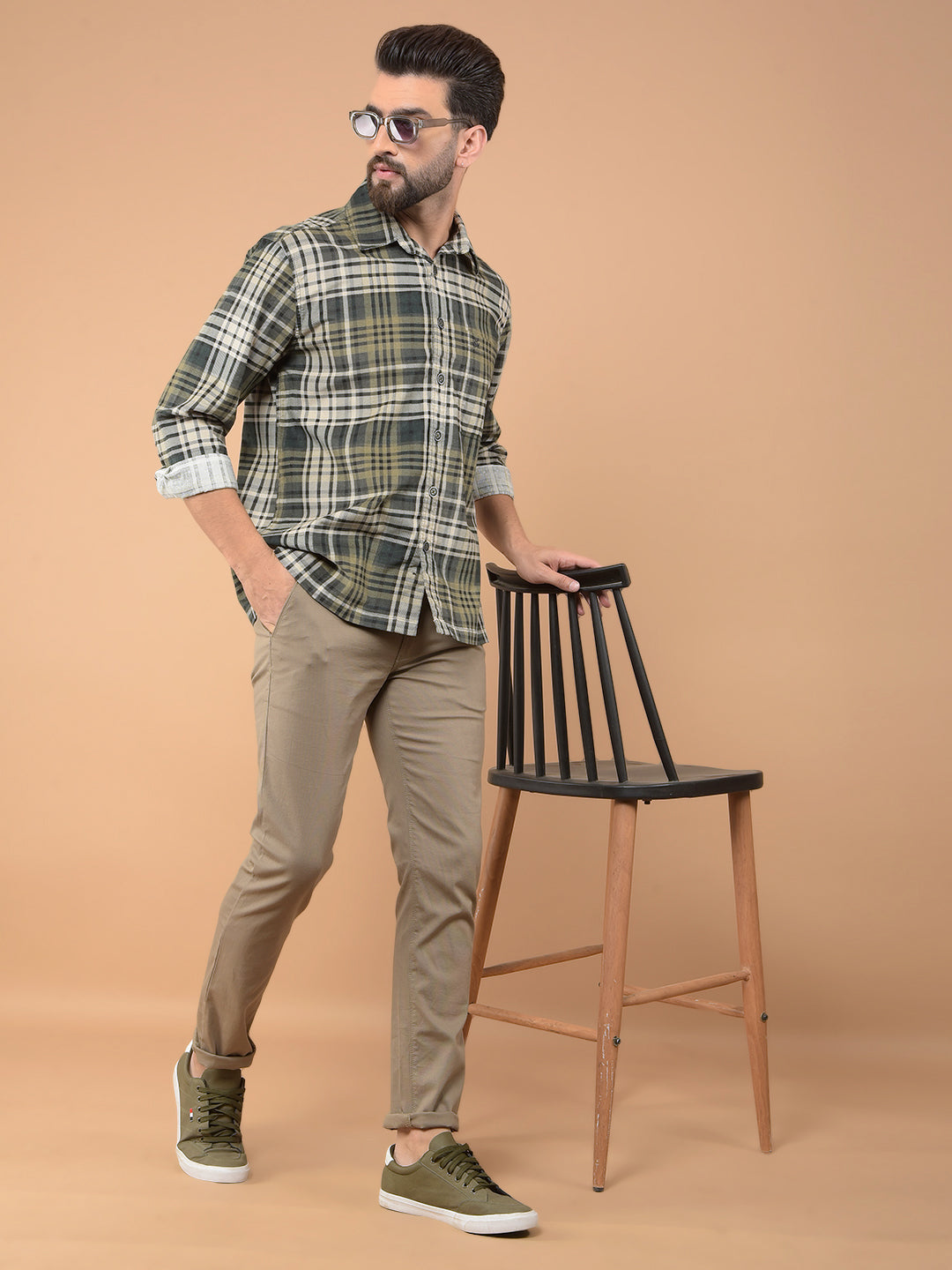 Dark Green Checked 100% Cotton Shirt-Men Shirts-Crimsoune Club