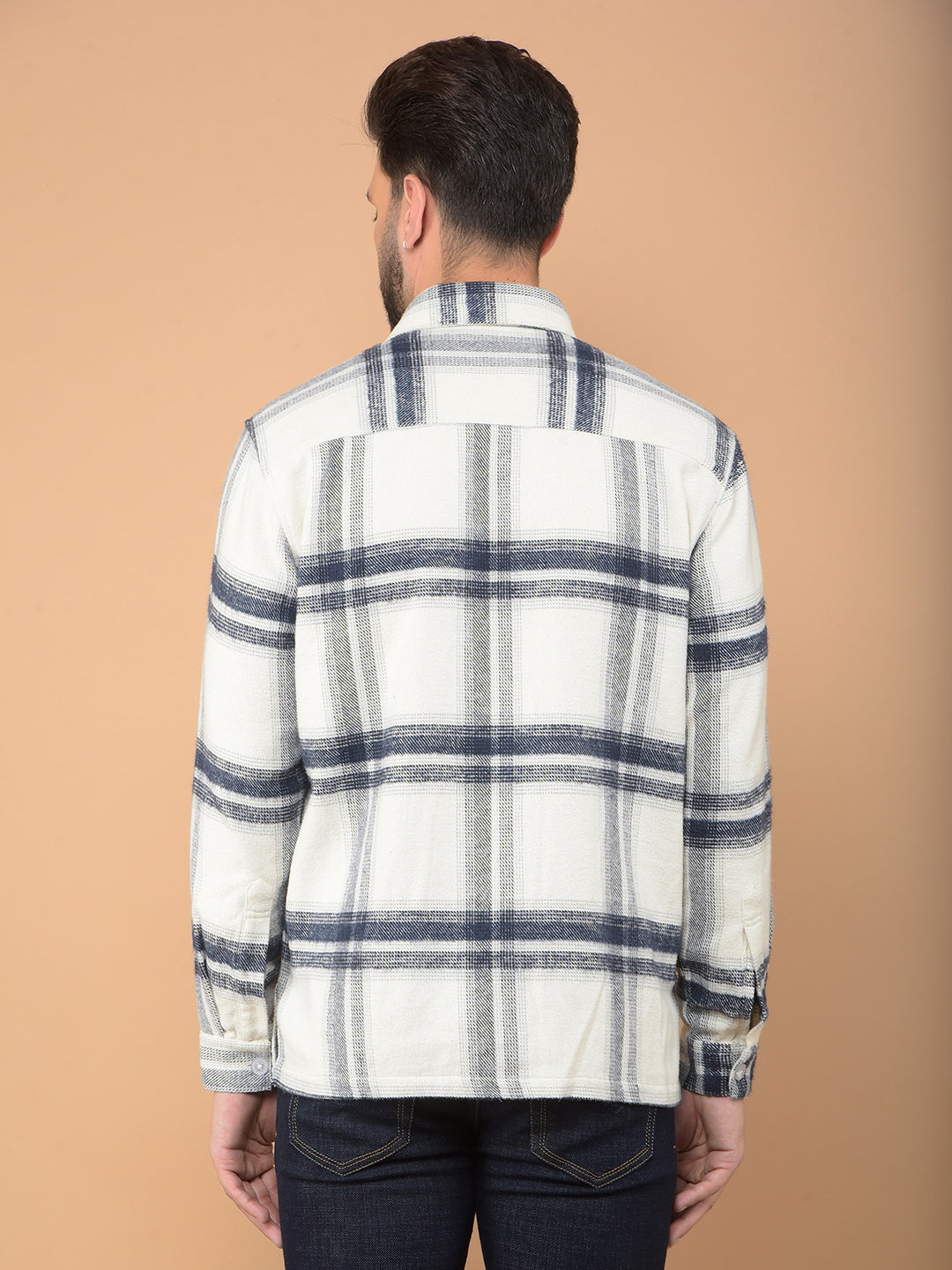 White Checked Knitted Double Pocket Shirt-Men Shirts-Crimsoune Club