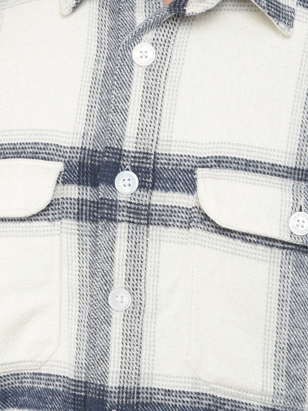 White Checked Knitted Double Pocket Shirt-Men Shirts-Crimsoune Club