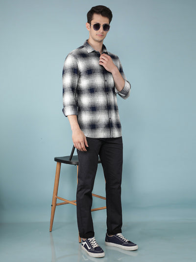 Navy Blue Checkered 100% Cotton Shirt-Men Shirts-Crimsoune Club