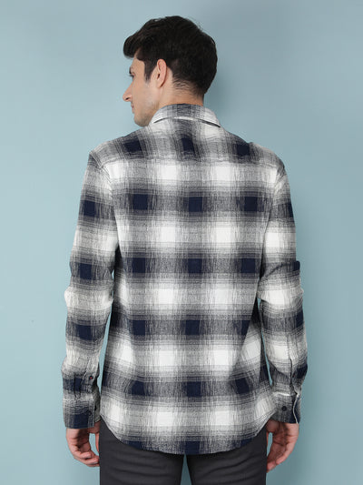 Navy Blue Checkered 100% Cotton Shirt-Men Shirts-Crimsoune Club