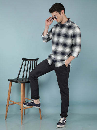 Navy Blue Checkered 100% Cotton Shirt-Men Shirts-Crimsoune Club