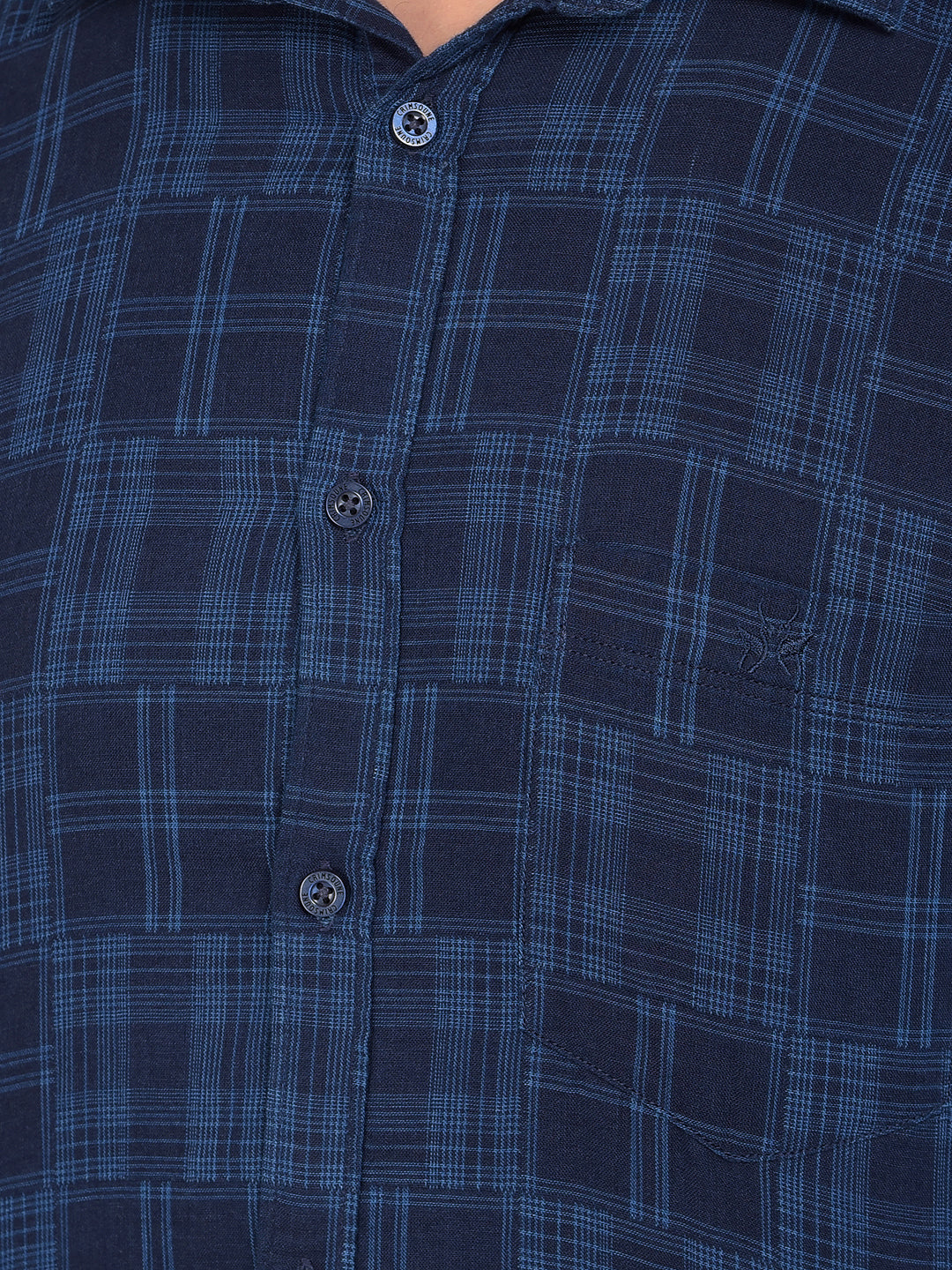 Blue Checked 100% Cotton Shirt-Men Shirts-Crimsoune Club