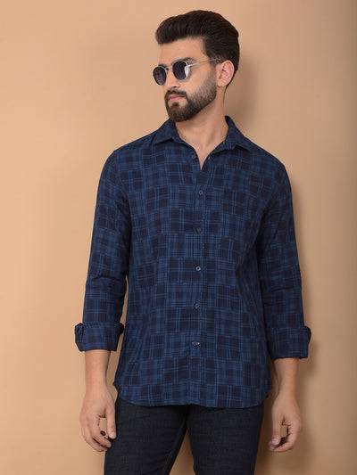 Blue Checked 100% Cotton Shirt-Men Shirts-Crimsoune Club