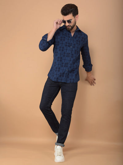 Blue Checked 100% Cotton Shirt-Men Shirts-Crimsoune Club