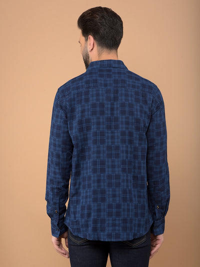 Blue Checked 100% Cotton Shirt-Men Shirts-Crimsoune Club