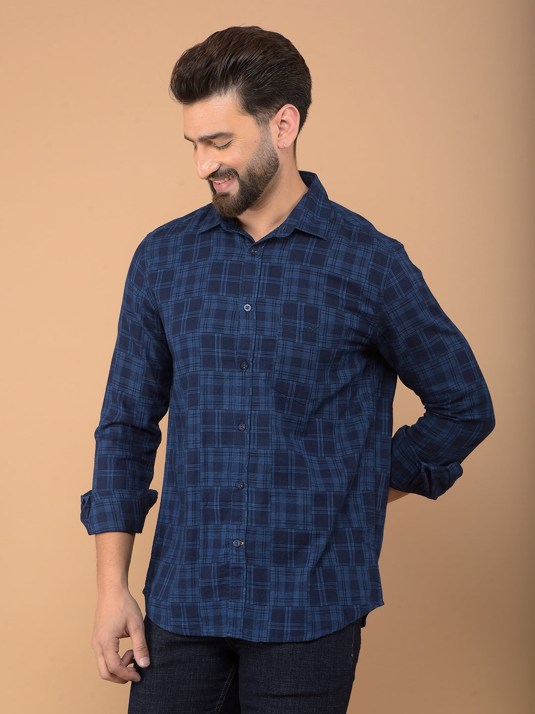 Blue Checked 100% Cotton Shirt-Men Shirts-Crimsoune Club