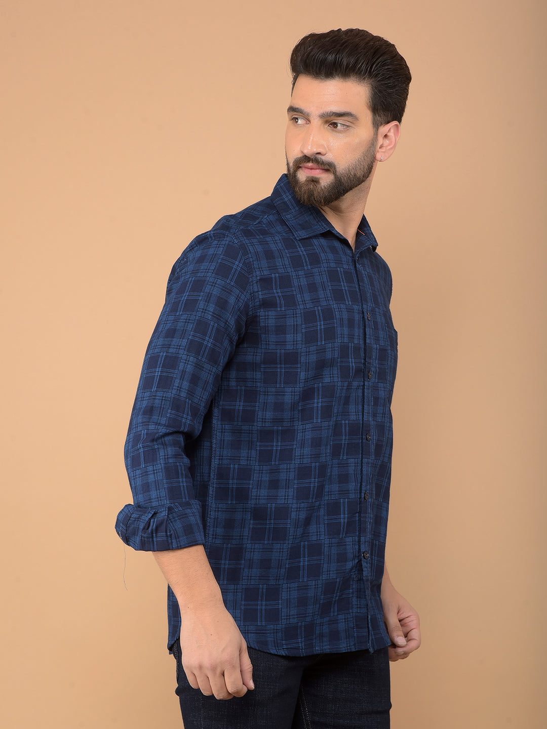 Blue Checked 100% Cotton Shirt-Men Shirts-Crimsoune Club