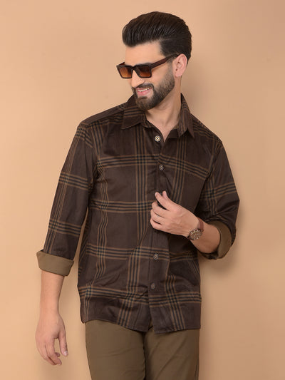 Brown Checked Knitted Shirt-Men Shirts-Crimsoune Club