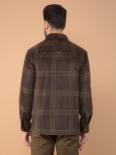 Brown Checked Knitted Shirt-Men Shirts-Crimsoune Club