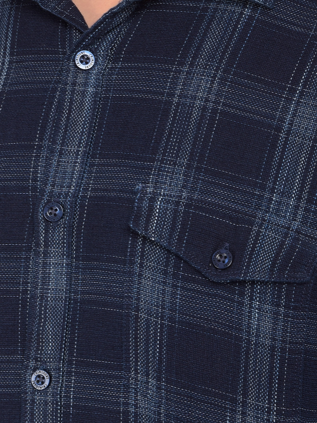 Navy Blue Checked 100% Cotton Double Pocket Shirt-Men Shirts-Crimsoune Club