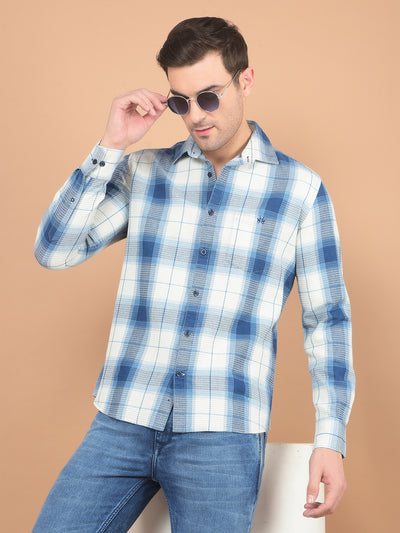 Blue Checked 100% Cotton Knitted Shirt-Men Shirts-Crimsoune Club