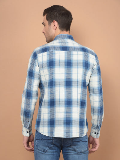 Blue Checked 100% Cotton Knitted Shirt-Men Shirts-Crimsoune Club