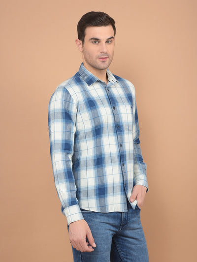 Blue Checked 100% Cotton Knitted Shirt-Men Shirts-Crimsoune Club