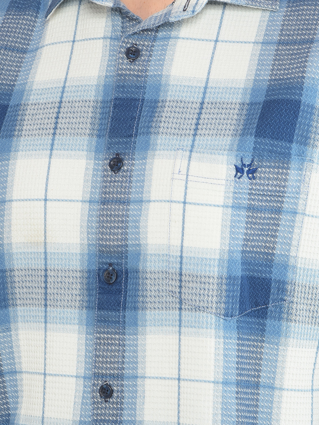 Blue Checked 100% Cotton Knitted Shirt-Men Shirts-Crimsoune Club