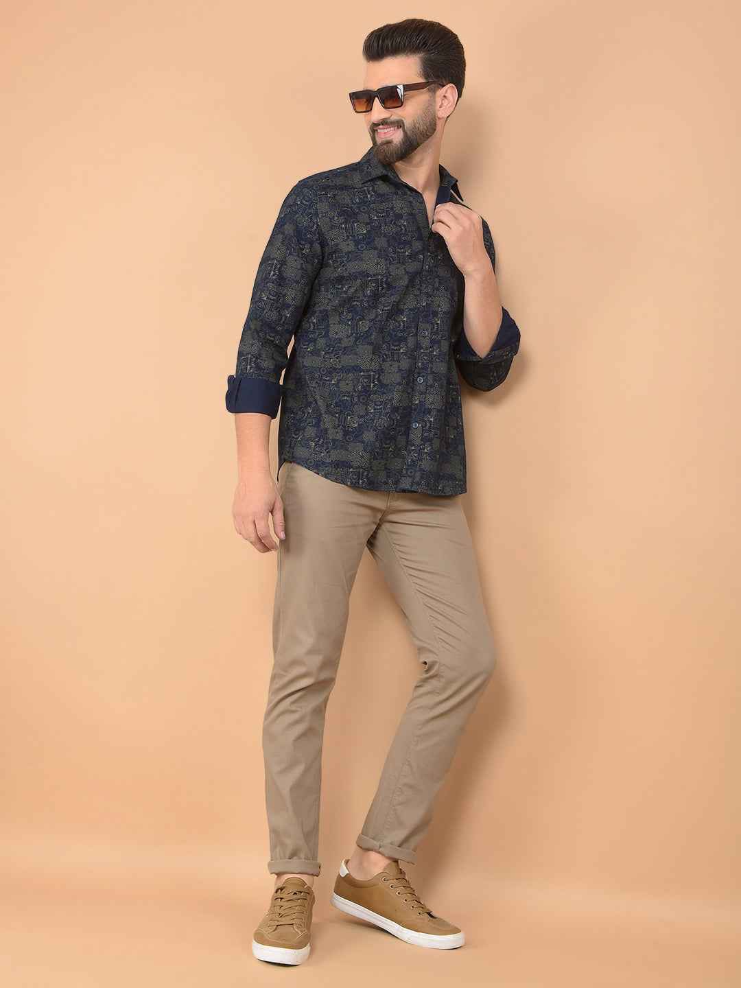 Olive Printed 100% Cotton Shirt-Men Shirts-Crimsoune Club