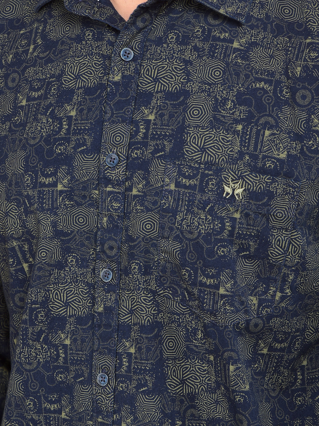 Olive Printed 100% Cotton Shirt-Men Shirts-Crimsoune Club