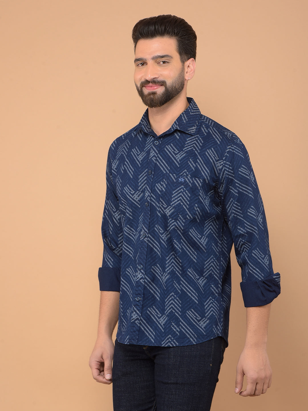 Blue Printed 100% Cotton Shirt-Men Shirts-Crimsoune Club