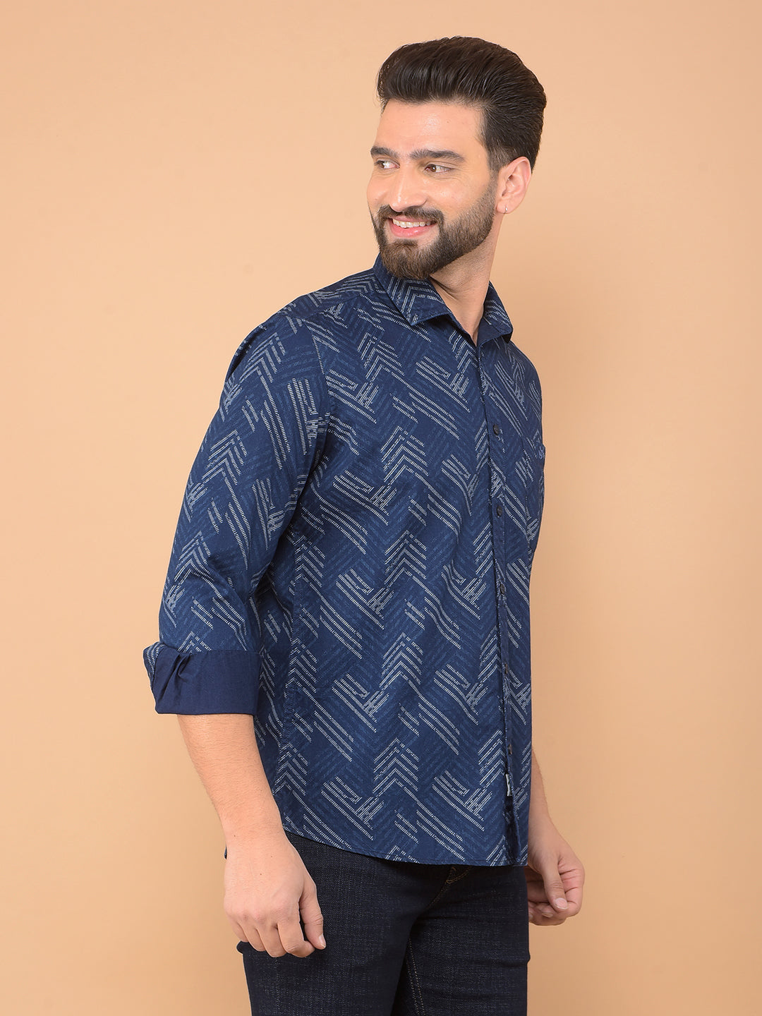 Blue Printed 100% Cotton Shirt-Men Shirts-Crimsoune Club