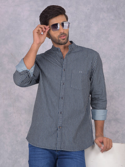 Blue Vertical Stripes Shirt-Men Shirts-Crimsoune Club