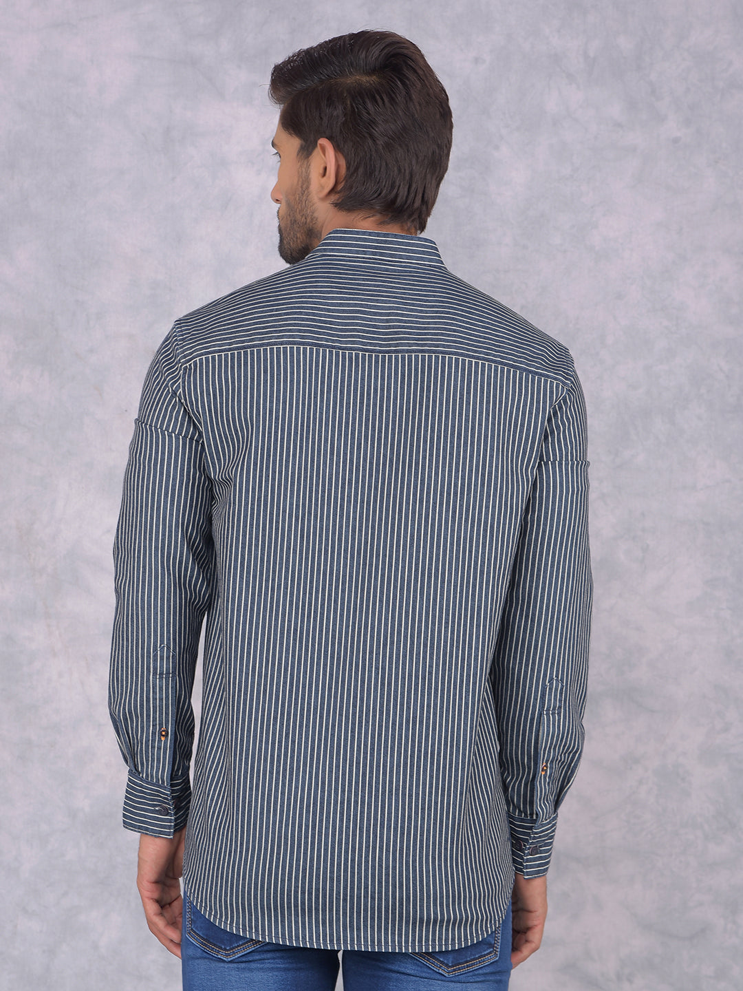 Blue Vertical Stripes Shirt-Men Shirts-Crimsoune Club