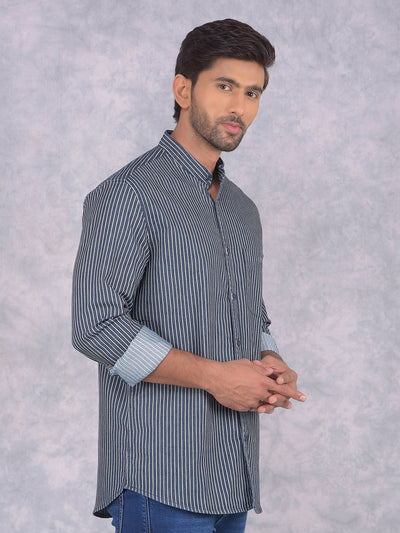 Blue Vertical Stripes Shirt-Men Shirts-Crimsoune Club