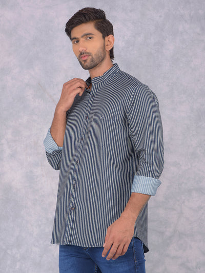 Blue Vertical Stripes Shirt-Men Shirts-Crimsoune Club