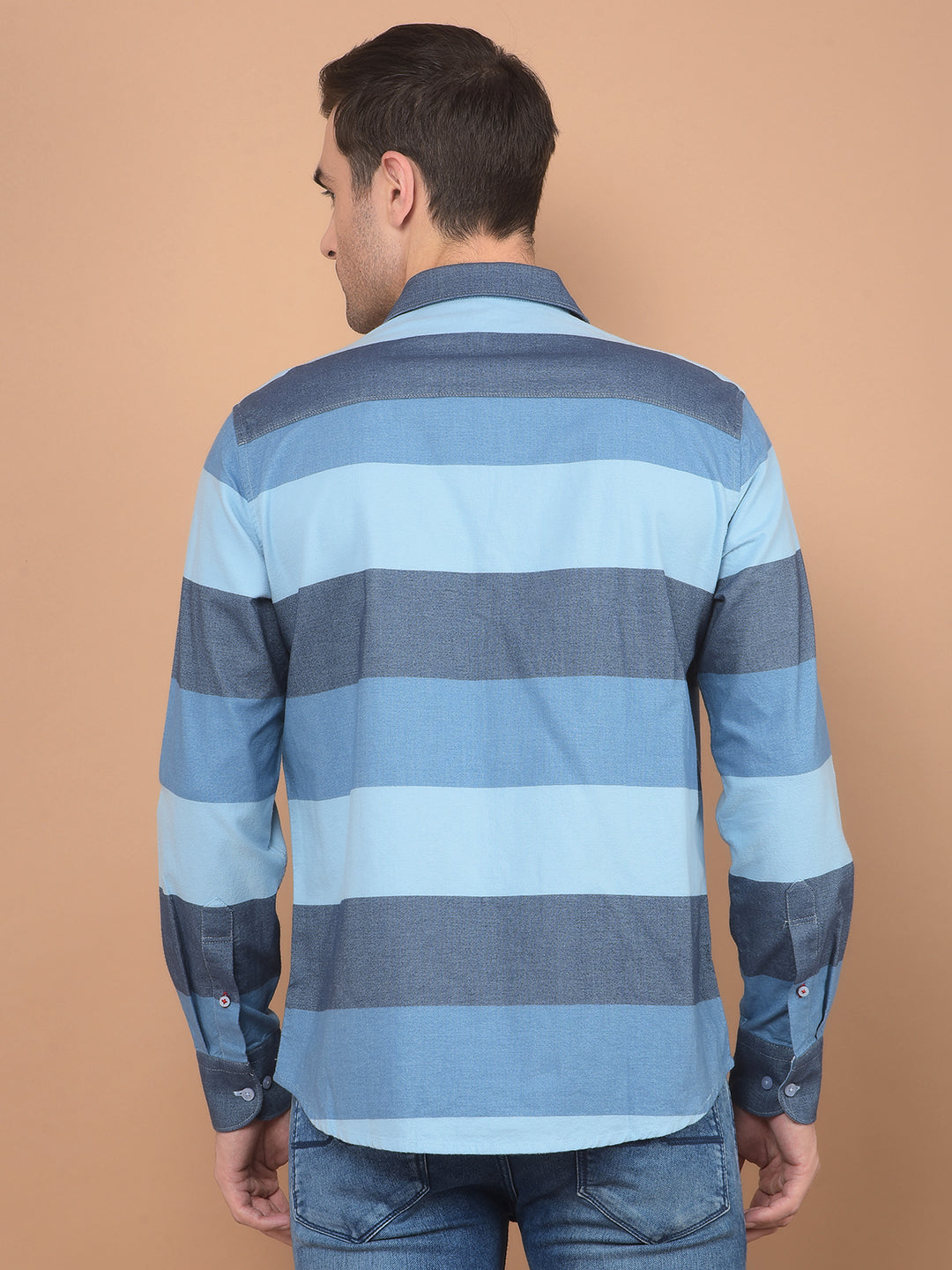 Blue Colorblocked 100% Cotton Shirt-Men Shirts-Crimsoune Club