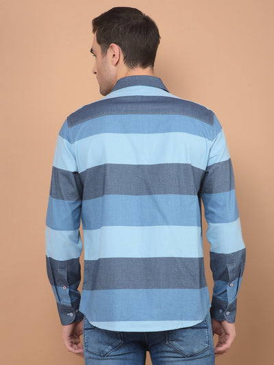 Blue Colorblocked 100% Cotton Shirt-Men Shirts-Crimsoune Club