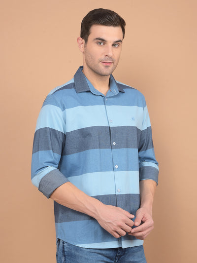 Blue Colorblocked 100% Cotton Shirt-Men Shirts-Crimsoune Club