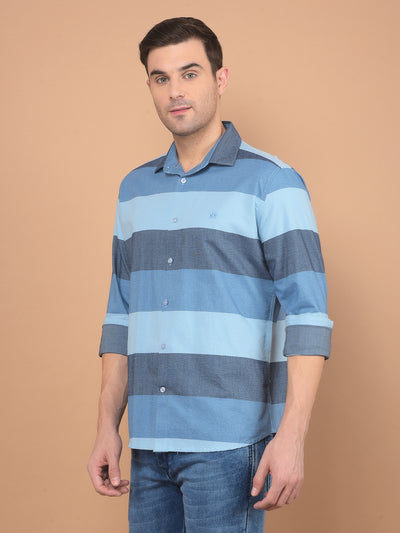 Blue Colorblocked 100% Cotton Shirt-Men Shirts-Crimsoune Club