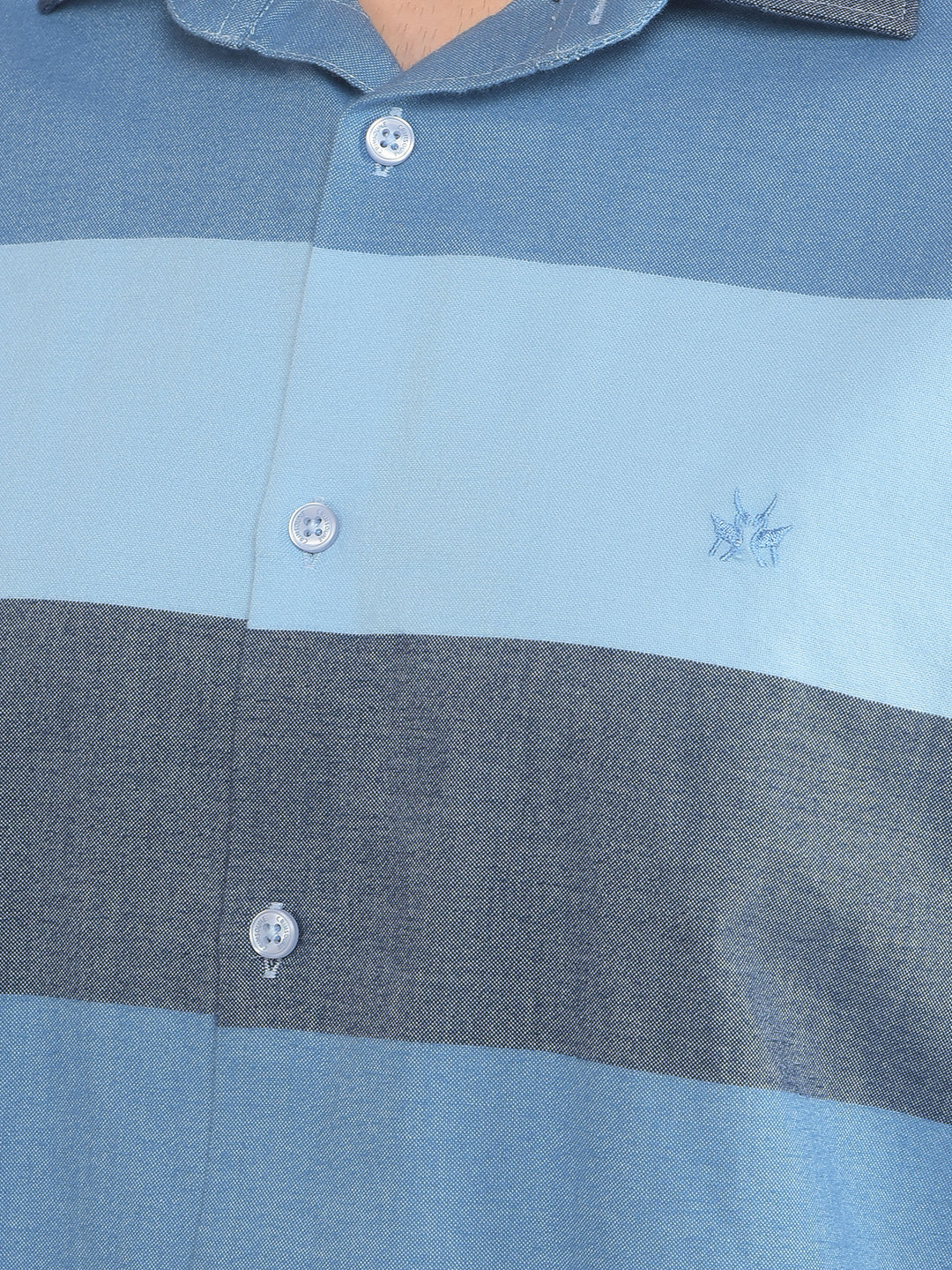 Blue Colorblocked 100% Cotton Shirt-Men Shirts-Crimsoune Club