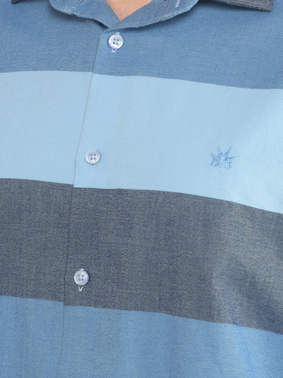 Blue Colorblocked 100% Cotton Shirt-Men Shirts-Crimsoune Club