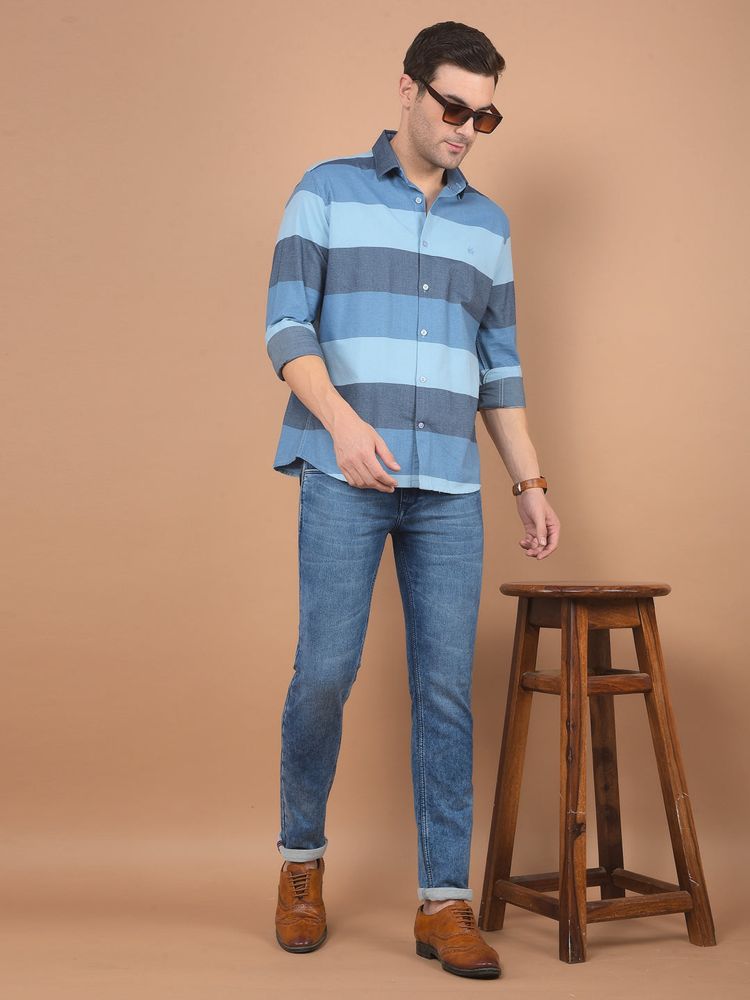 Blue Colorblocked 100% Cotton Shirt-Men Shirts-Crimsoune Club