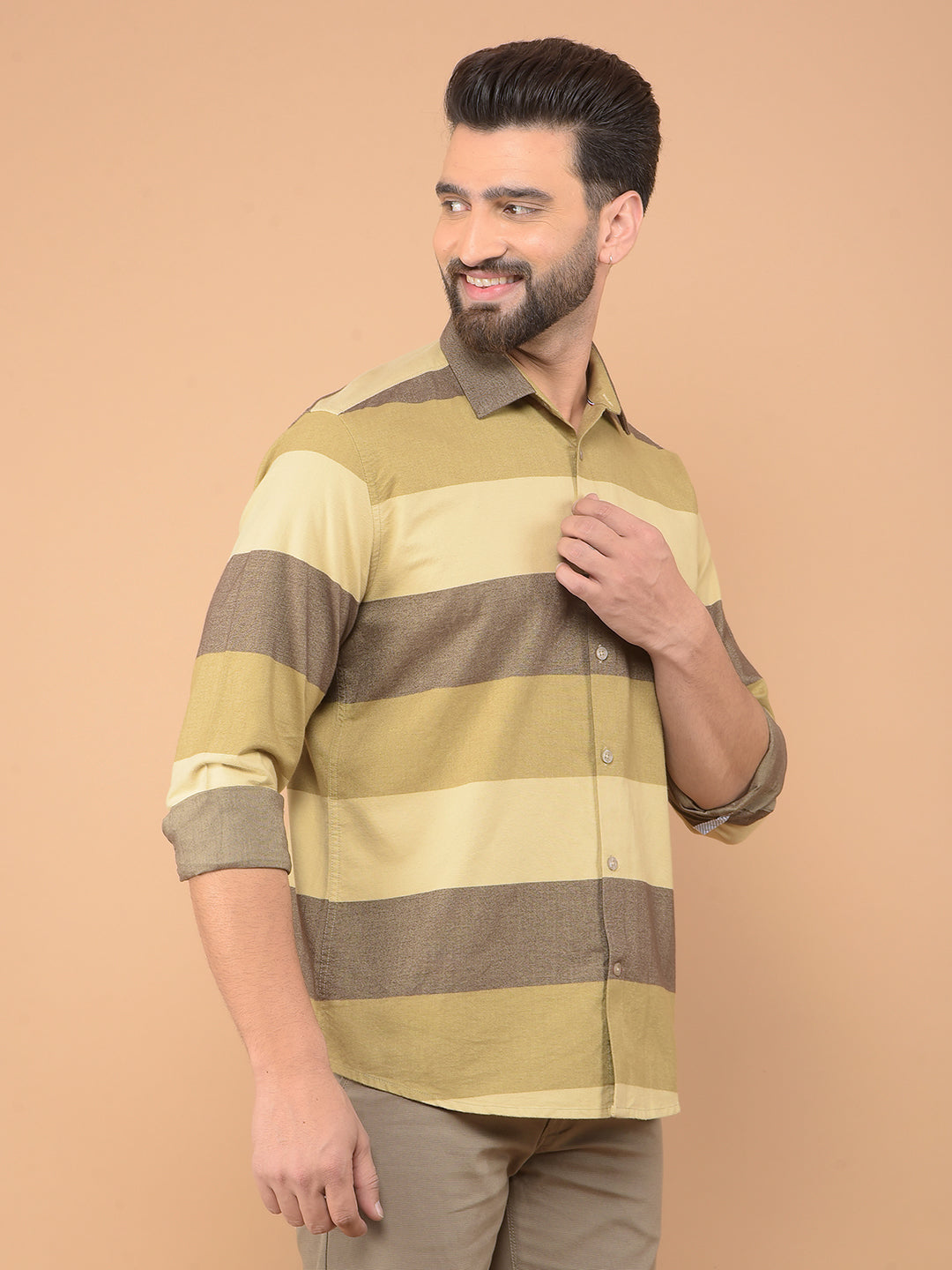 Brown Colorblocked 100% Cotton Shirt-Men Shirts-Crimsoune Club