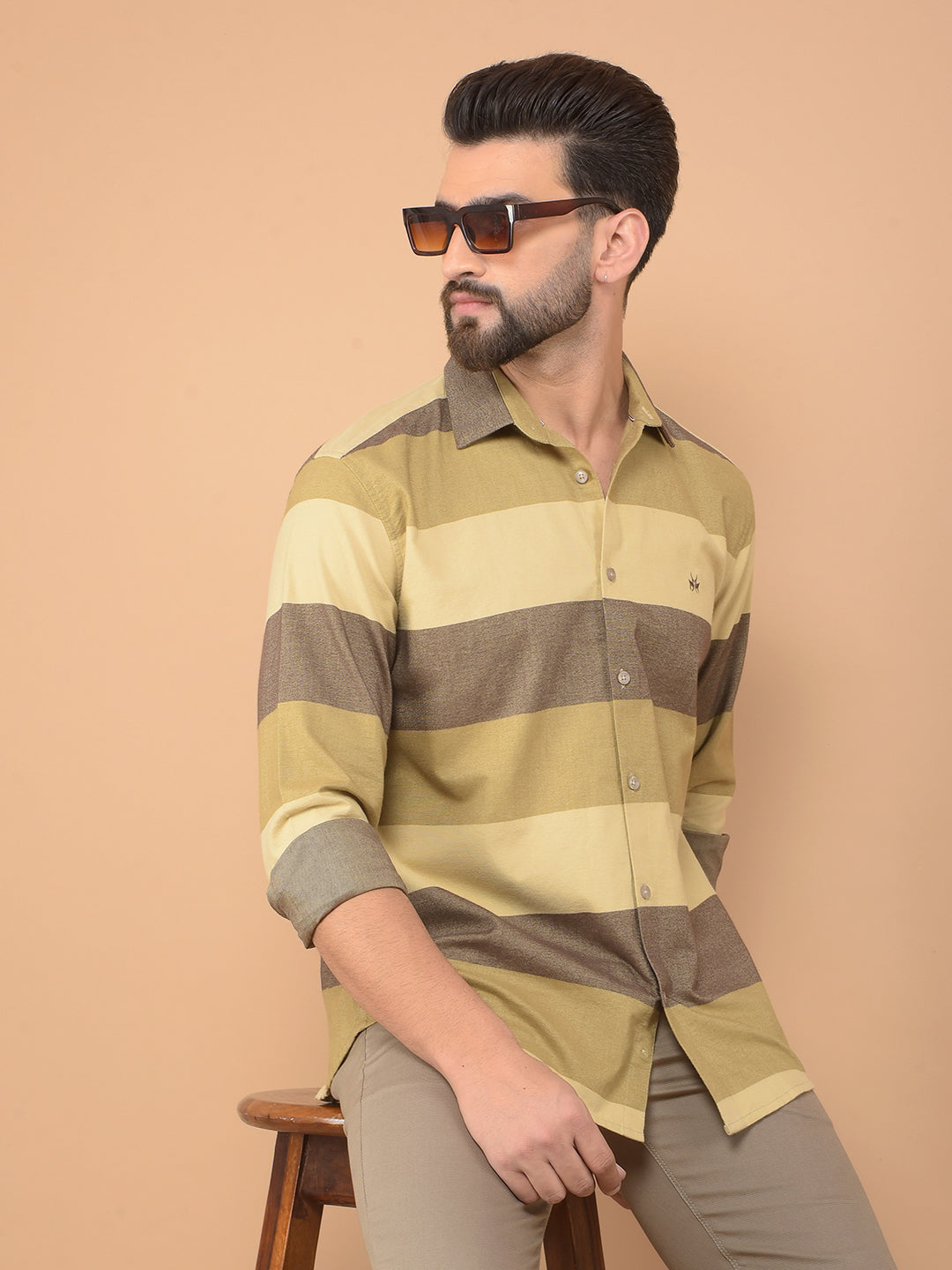 Brown Colorblocked 100% Cotton Shirt-Men Shirts-Crimsoune Club