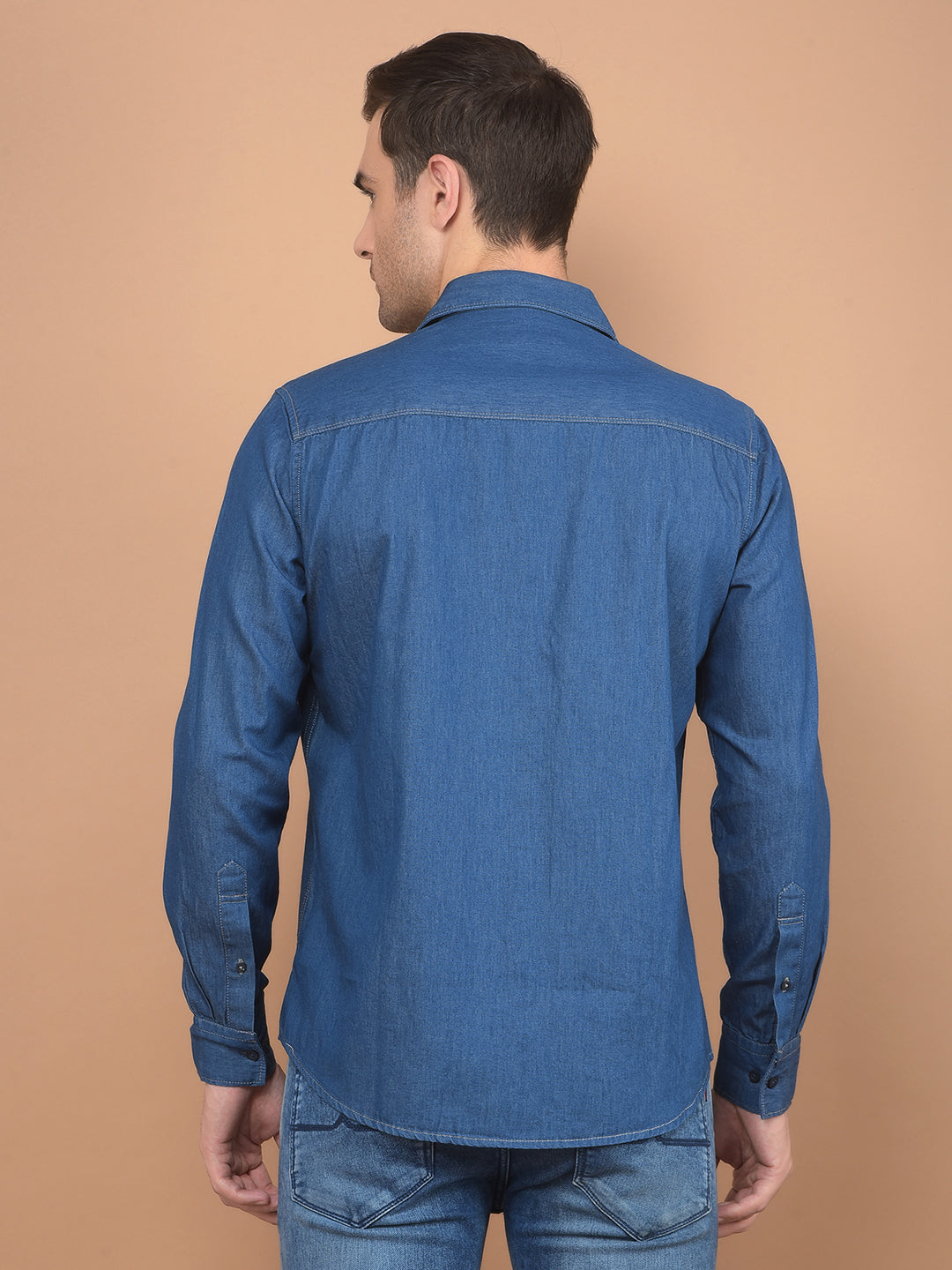 Blue 100% Cotton Denim Shirt-Men Shirts-Crimsoune Club