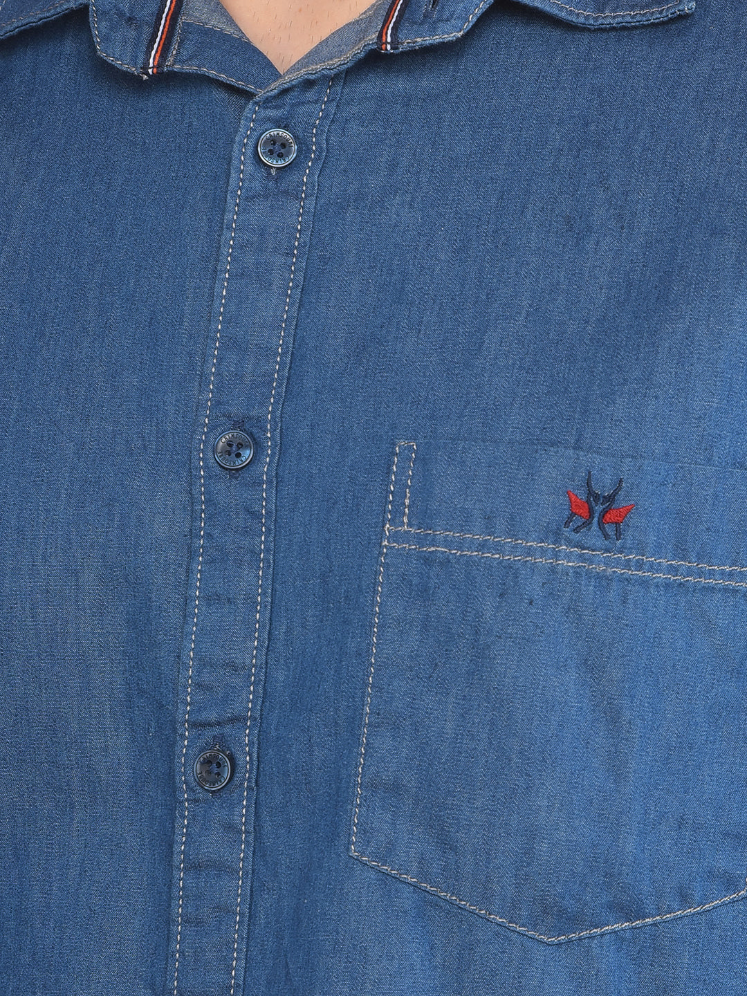 Blue 100% Cotton Denim Shirt-Men Shirts-Crimsoune Club