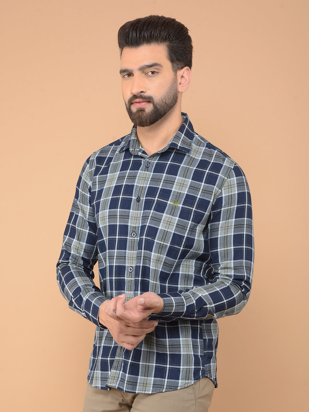 Grey Checked 100% Cotton Shirt-Men Shirts-Crimsoune Club