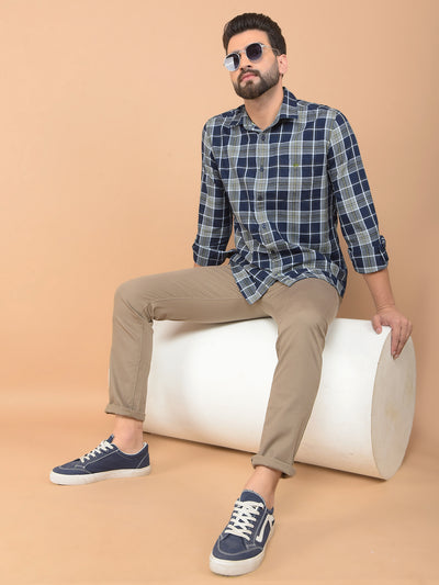 Grey Checked 100% Cotton Shirt-Men Shirts-Crimsoune Club