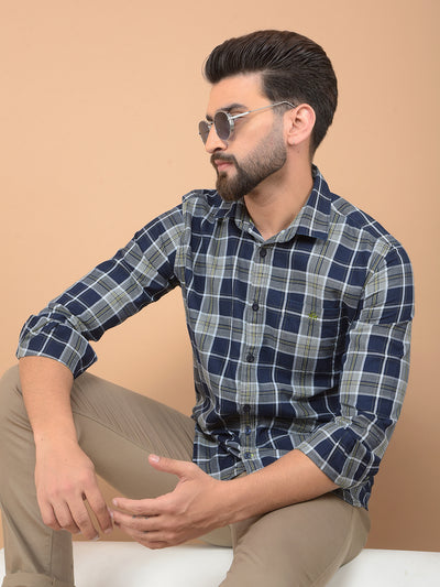 Grey Checked 100% Cotton Shirt-Men Shirts-Crimsoune Club