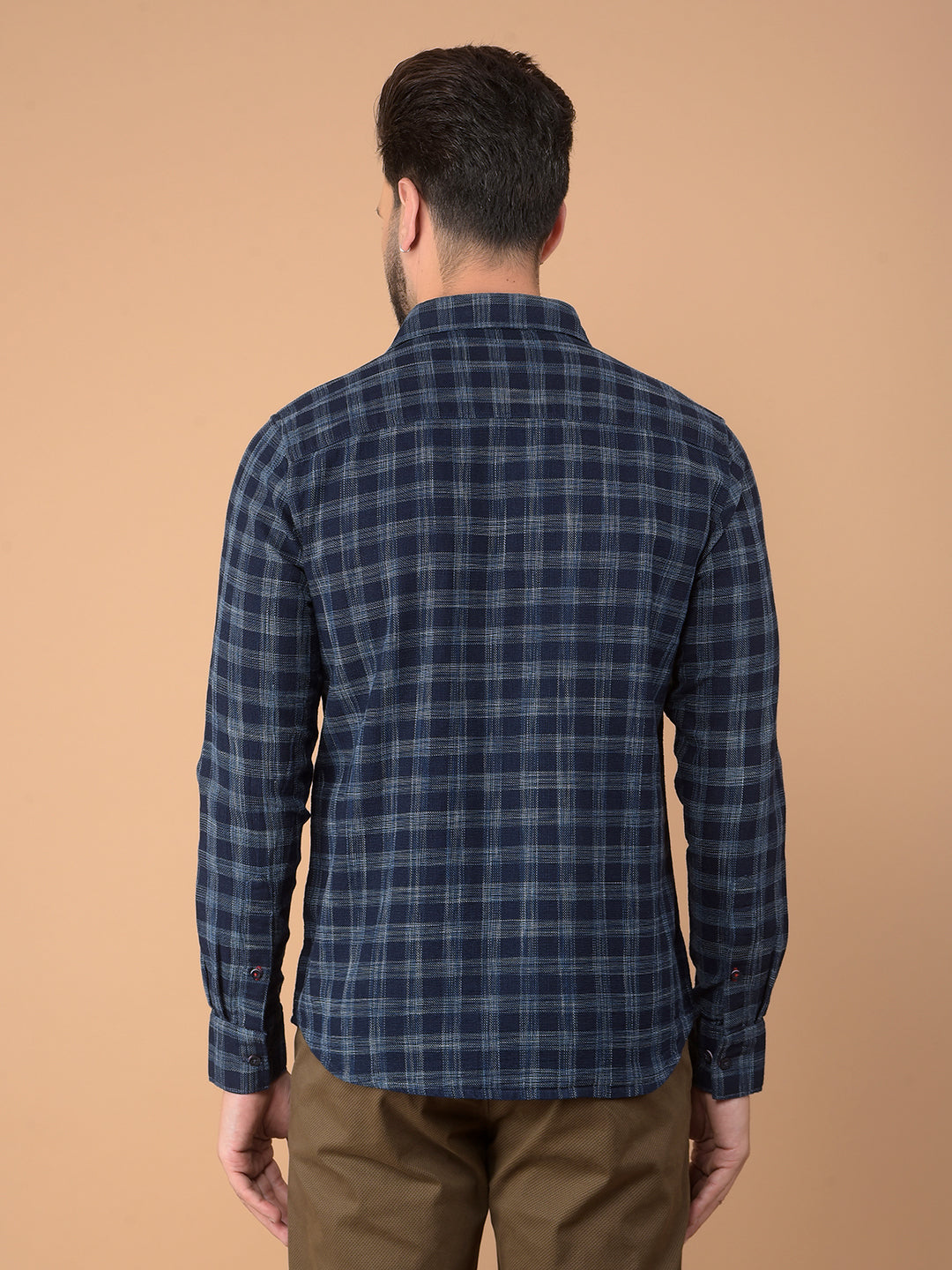 Navy Blue Checked 100% Cotton Shirt-Men Shirts-Crimsoune Club