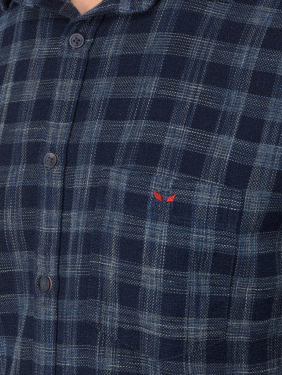 Navy Blue Checked 100% Cotton Shirt-Men Shirts-Crimsoune Club