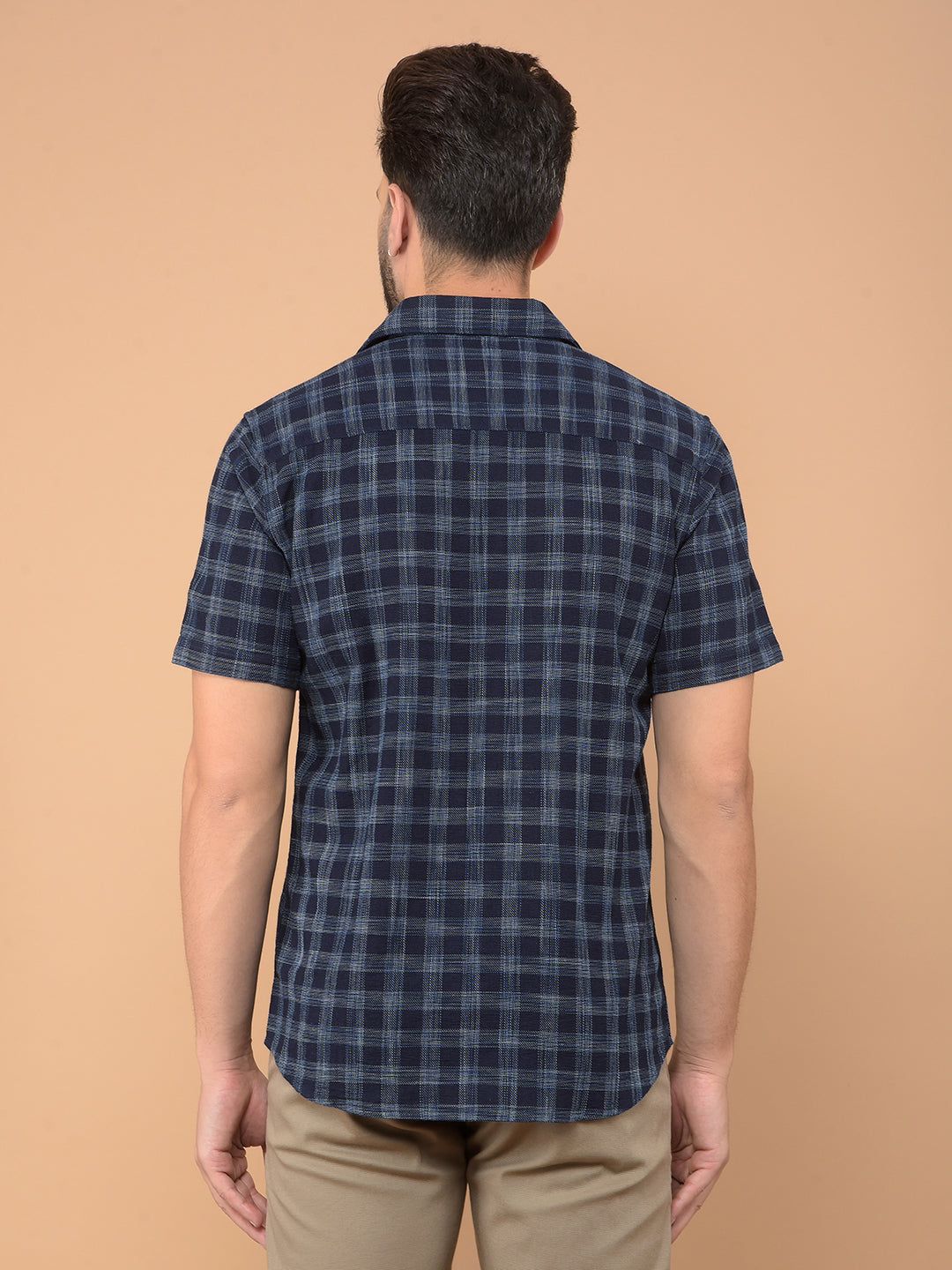 Navy Blue Checked 100% Cotton Shirt-Men Shirts-Crimsoune Club