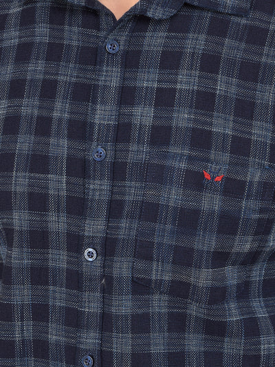 Navy Blue Checked 100% Cotton Shirt-Men Shirts-Crimsoune Club