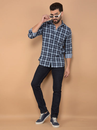 Blue Checked 100% Cotton Shirt-Men Shirts-Crimsoune Club