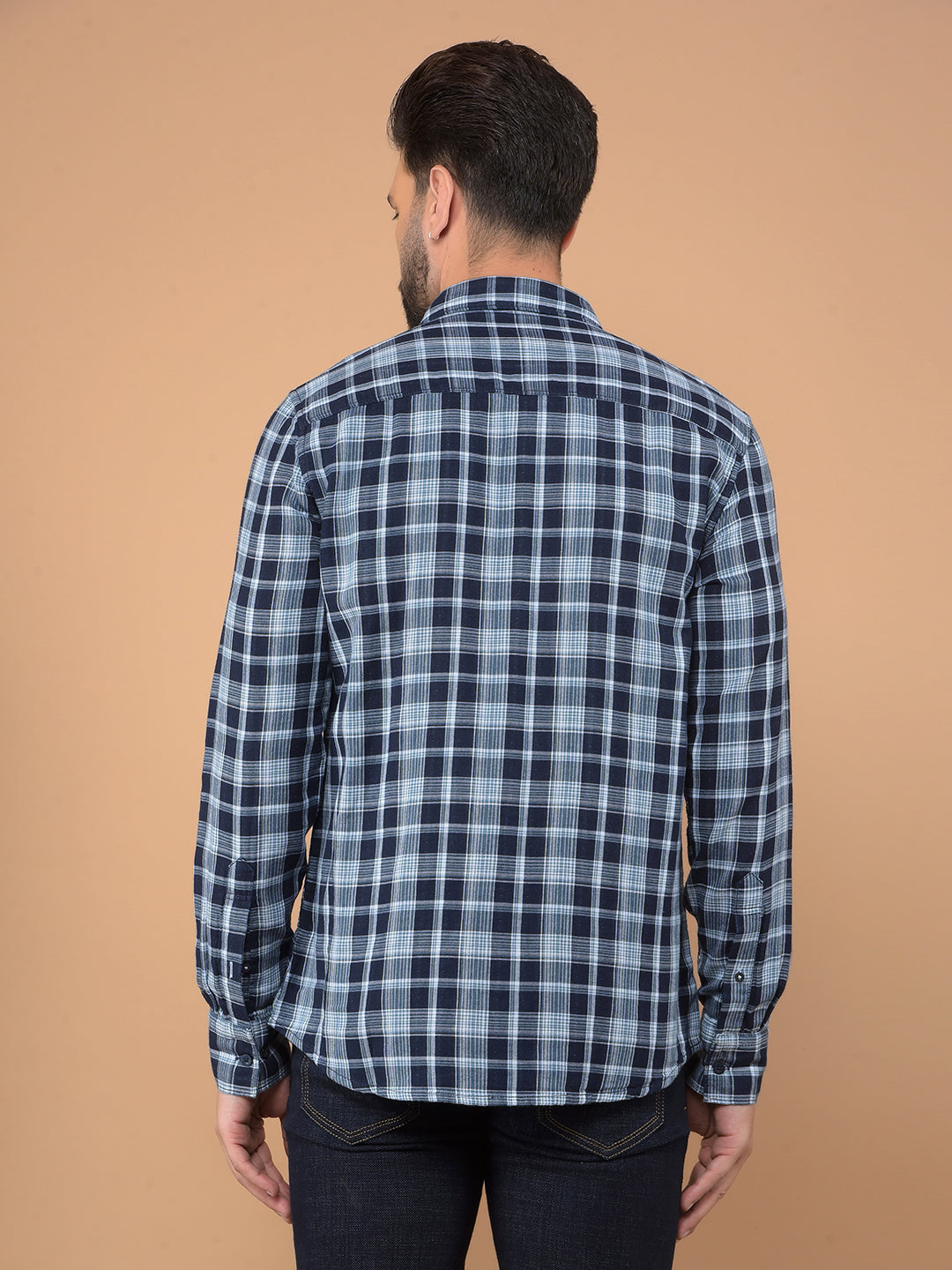 Blue Checked 100% Cotton Shirt-Men Shirts-Crimsoune Club