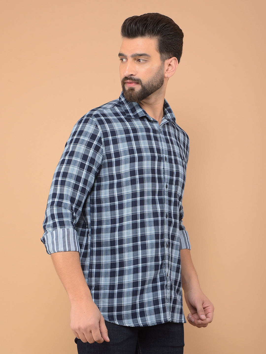 Blue Checked 100% Cotton Shirt-Men Shirts-Crimsoune Club